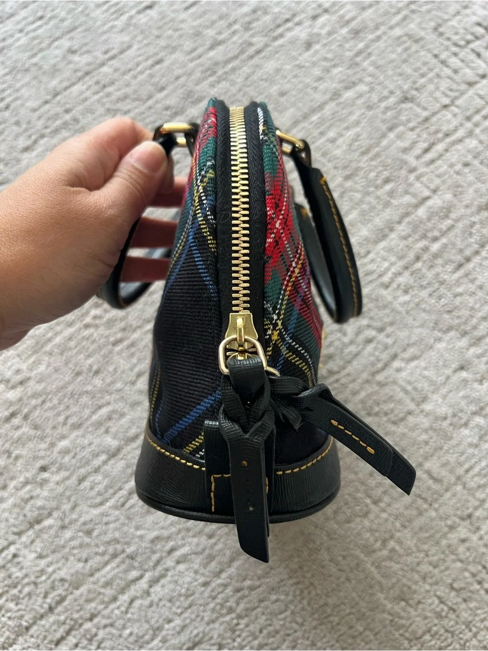 Dooney & Bourke Black Tartan Dome Mini Satchel with Red & Green Plaid - Picture 3 of 16